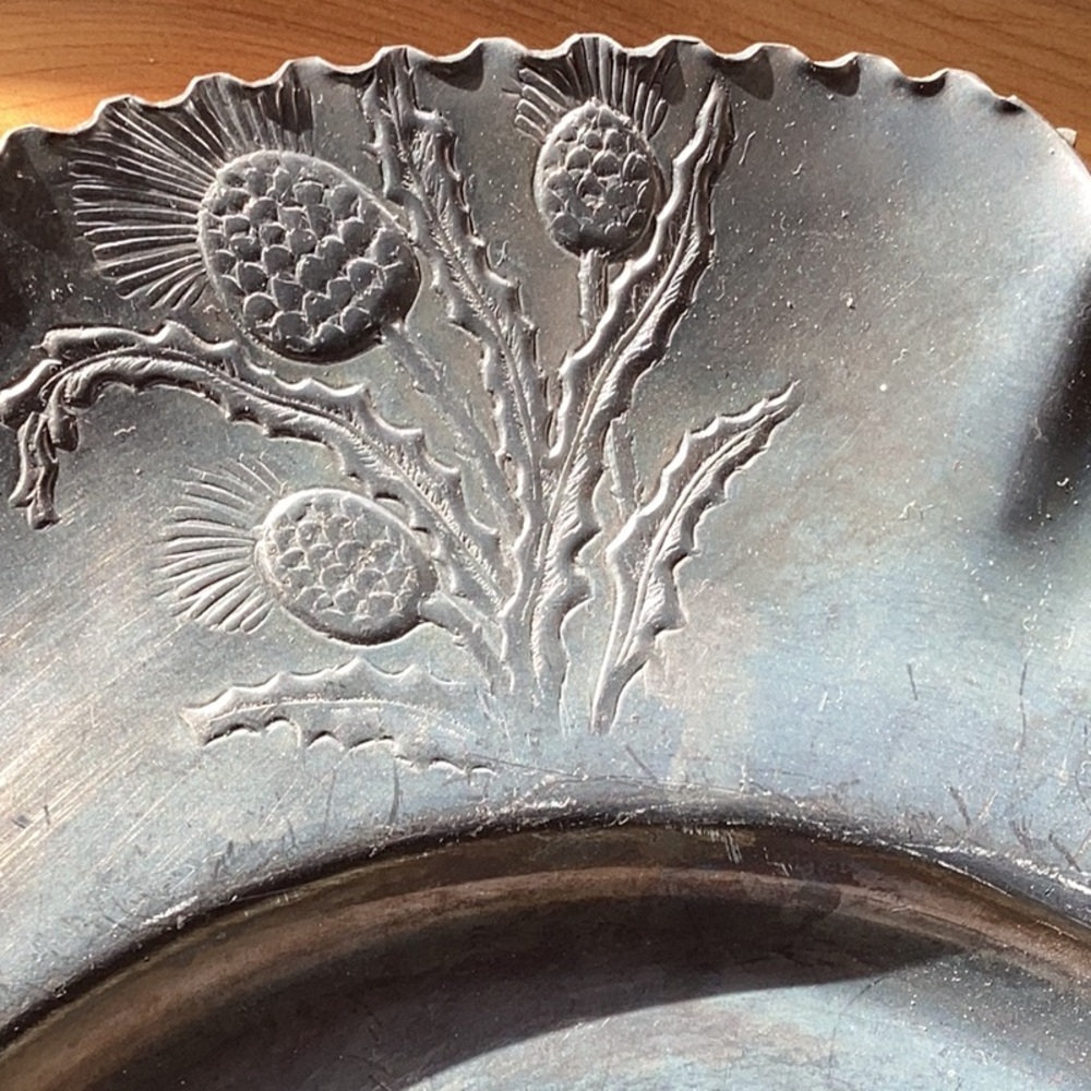 ⚜️ PEWTER CONEFLOWER SILVER VINTAGE ORNATE TRAY 10” Art Nouveau EVC - Picture 3 of 16